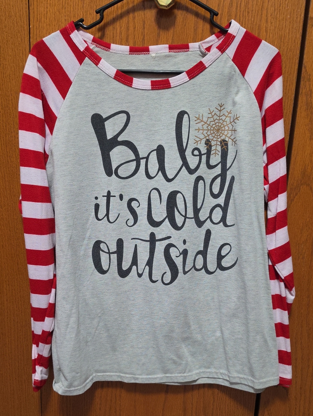 Red & White Stripe Long Sleeve Top - 'Baby It's Cold Outside'